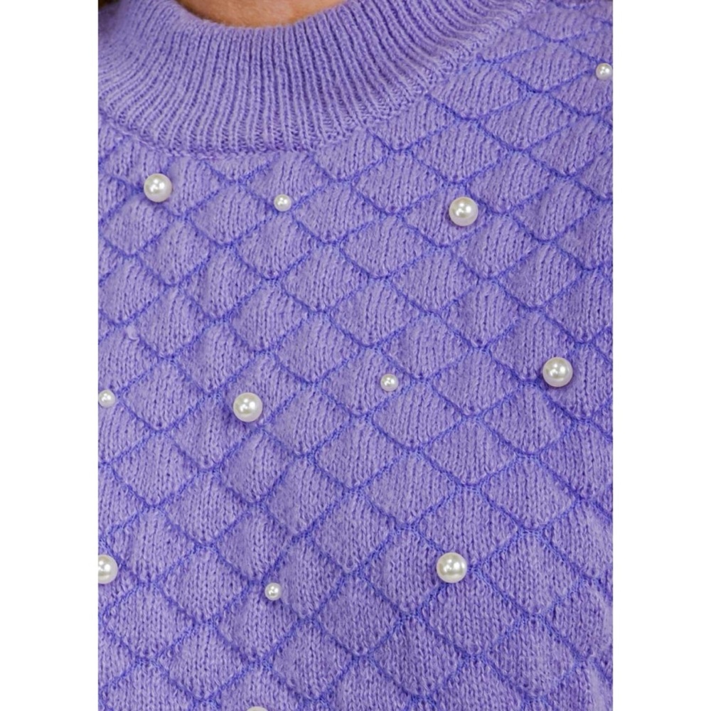 PEACH LOVE CALIFORNIA Puff sleeve pearl knit top Sz S M L - Picture 3 of 9